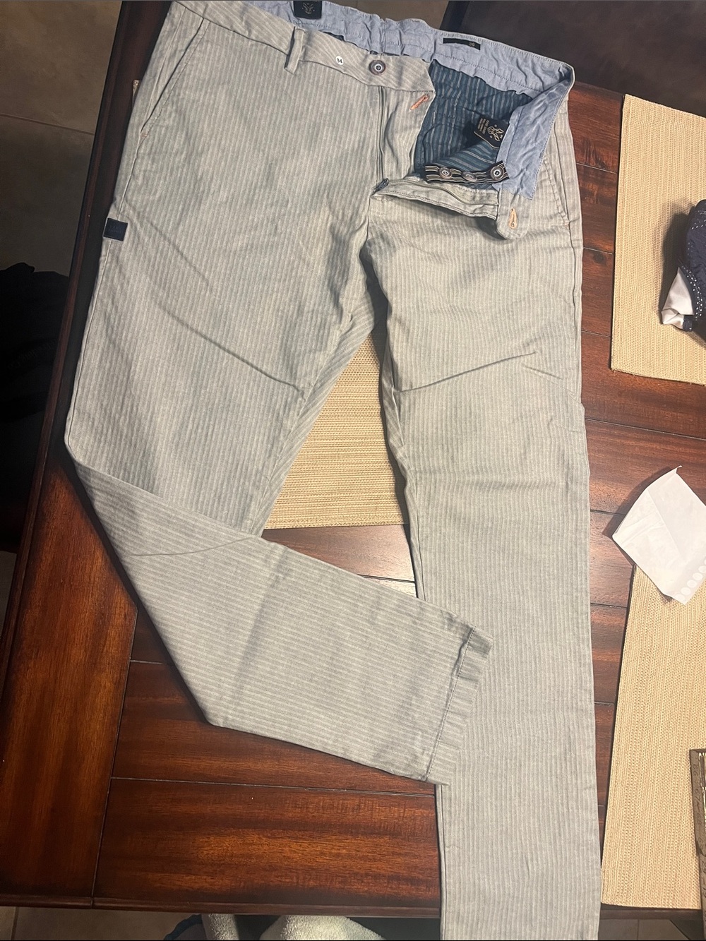 Item 94 rare rabbit Light Blue Pinstripe Chinos size 36